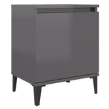 NNEVL Bed Cabinets with Metal Legs 2 pcs High Gloss Grey 40x30x50 cm