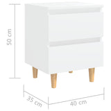 NNEVL Bed Cabinet with Solid Pinewood Legs White 40x35x50 cm