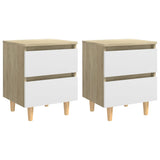 NNEVL Bed Cabinets & Pinewood Legs 2 pcs White & Sonoma Oak 40x35x50cm