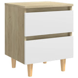 NNEVL Bed Cabinets & Pinewood Legs 2 pcs White & Sonoma Oak 40x35x50cm