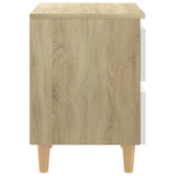 NNEVL Bed Cabinets & Pinewood Legs 2 pcs White & Sonoma Oak 40x35x50cm