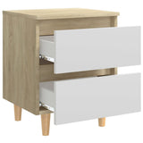 NNEVL Bed Cabinets & Pinewood Legs 2 pcs White & Sonoma Oak 40x35x50cm