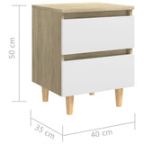 NNEVL Bed Cabinets & Pinewood Legs 2 pcs White & Sonoma Oak 40x35x50cm