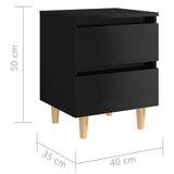 NNEVL Bed Cabinets & Pinewood Legs 2 pcs High Gloss Black 40x35x50cm