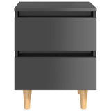 NNEVL Bed Cabinet & Solid Pinewood Legs High Gloss Grey 40x35x50cm