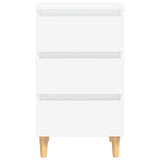 NNEVL Bed Cabinet with Solid Wood Legs White 40x35x69 cm