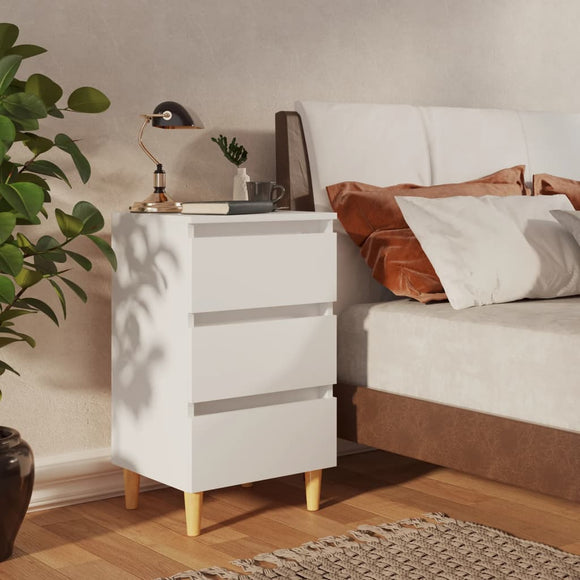 NNEVL Bed Cabinet with Solid Wood Legs White 40x35x69 cm