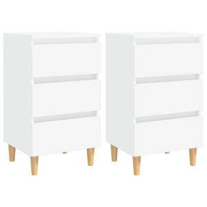 NNEVL Bed Cabinets with Solid Wood Legs 2 pcs White 40x35x69 cm