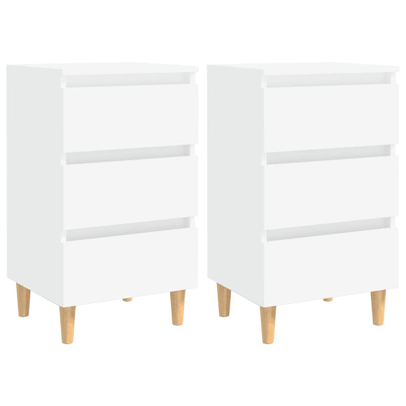 NNEVL Bed Cabinets with Solid Wood Legs 2 pcs White 40x35x69 cm