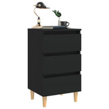 NNEVL Bed Cabinet with Solid Wood Legs Black 40x35x69 cm