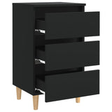 NNEVL Bed Cabinet with Solid Wood Legs Black 40x35x69 cm