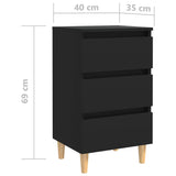 NNEVL Bed Cabinet with Solid Wood Legs Black 40x35x69 cm