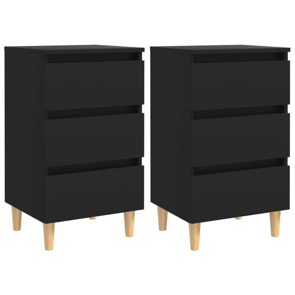 NNEVL Bed Cabinets with Solid Wood Legs 2 pcs Black 40x35x69 cm