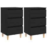 NNEVL Bed Cabinets with Solid Wood Legs 2 pcs Black 40x35x69 cm
