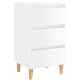 NNEVL Bed Cabinet with Solid Wood Legs High Gloss White 40x35x69 cm