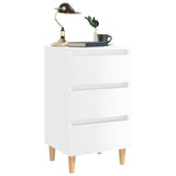 NNEVL Bed Cabinet with Solid Wood Legs High Gloss White 40x35x69 cm