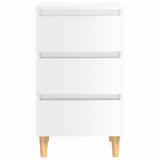 NNEVL Bed Cabinet with Solid Wood Legs High Gloss White 40x35x69 cm
