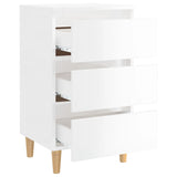 NNEVL Bed Cabinet with Solid Wood Legs High Gloss White 40x35x69 cm