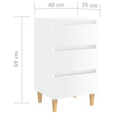 NNEVL Bed Cabinet with Solid Wood Legs High Gloss White 40x35x69 cm
