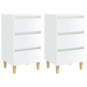 NNEVL Bed Cabinets & Wood Legs 2 pcs High Gloss White 40x35x69cm