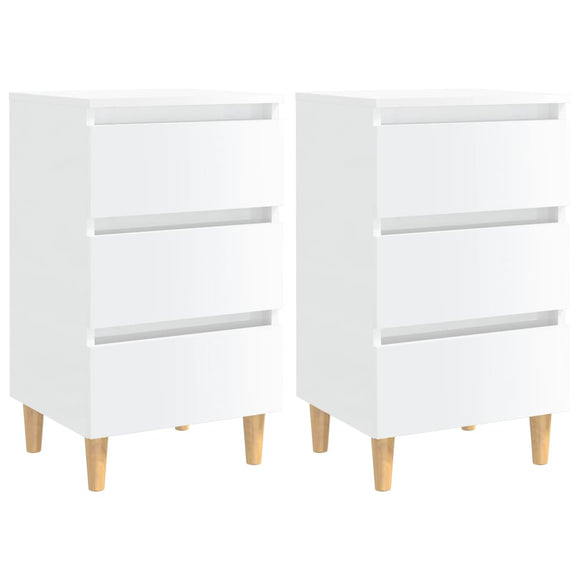 NNEVL Bed Cabinets & Wood Legs 2 pcs High Gloss White 40x35x69cm