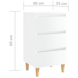 NNEVL Bed Cabinets & Wood Legs 2 pcs High Gloss White 40x35x69cm