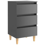 NNEVL Bed Cabinet with Solid Wood Legs High Gloss Grey 40x35x69 cm