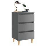 NNEVL Bed Cabinet with Solid Wood Legs High Gloss Grey 40x35x69 cm