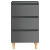 NNEVL Bed Cabinet with Solid Wood Legs High Gloss Grey 40x35x69 cm