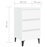 NNEVL Bed Cabinet with Metal Legs White 40x35x69 cm