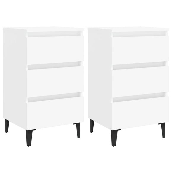 NNEVL Bed Cabinet with Metal Legs 2 pcs White 40x35x69 cm