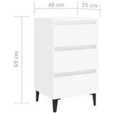 NNEVL Bed Cabinet with Metal Legs 2 pcs White 40x35x69 cm