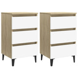 NNEVL Bed Cabinet with Metal Legs 2 pcs White and Sonoma Oak 40x35x69 cm