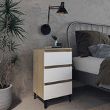 NNEVL Bed Cabinet with Metal Legs 2 pcs White and Sonoma Oak 40x35x69 cm
