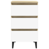 NNEVL Bed Cabinet with Metal Legs 2 pcs White and Sonoma Oak 40x35x69 cm