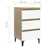 NNEVL Bed Cabinet with Metal Legs 2 pcs White and Sonoma Oak 40x35x69 cm