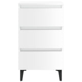 NNEVL Bed Cabinet with Metal Legs High Gloss White 40x35x69 cm