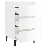 NNEVL Bed Cabinet with Metal Legs High Gloss White 40x35x69 cm