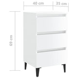NNEVL Bed Cabinet with Metal Legs 2 pcs High Gloss White 40x35x69 cm