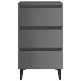 NNEVL Bed Cabinet with Metal Legs High Gloss Grey 40x35x69 cm