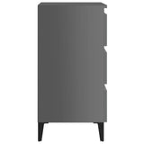 NNEVL Bed Cabinet with Metal Legs High Gloss Grey 40x35x69 cm
