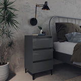 NNEVL Bed Cabinet with Metal Legs High Gloss Grey 40x35x69 cm