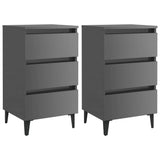 NNEVL Bed Cabinet with Metal Legs 2 pcs High Gloss Grey 40x35x69 cm