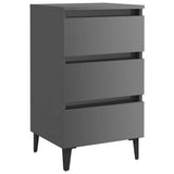 NNEVL Bed Cabinet with Metal Legs 2 pcs High Gloss Grey 40x35x69 cm