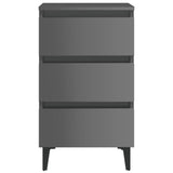 NNEVL Bed Cabinet with Metal Legs 2 pcs High Gloss Grey 40x35x69 cm