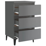 NNEVL Bed Cabinet with Metal Legs 2 pcs High Gloss Grey 40x35x69 cm
