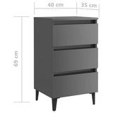 NNEVL Bed Cabinet with Metal Legs 2 pcs High Gloss Grey 40x35x69 cm