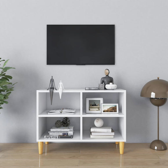 NNEVL TV Cabinet with Solid Wood Legs Black 69.5x30x50 cm