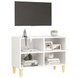NNEVL TV Cabinet with Solid Wood Legs High Gloss White 69.5x30x50 cm