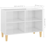 NNEVL TV Cabinet with Solid Wood Legs High Gloss White 69.5x30x50 cm